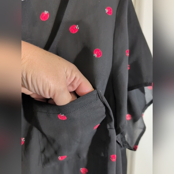 Torrid Black Red Ladybug Print Chiffon Button Back Blouse, 2X 18/20 - Picture 3 of 8